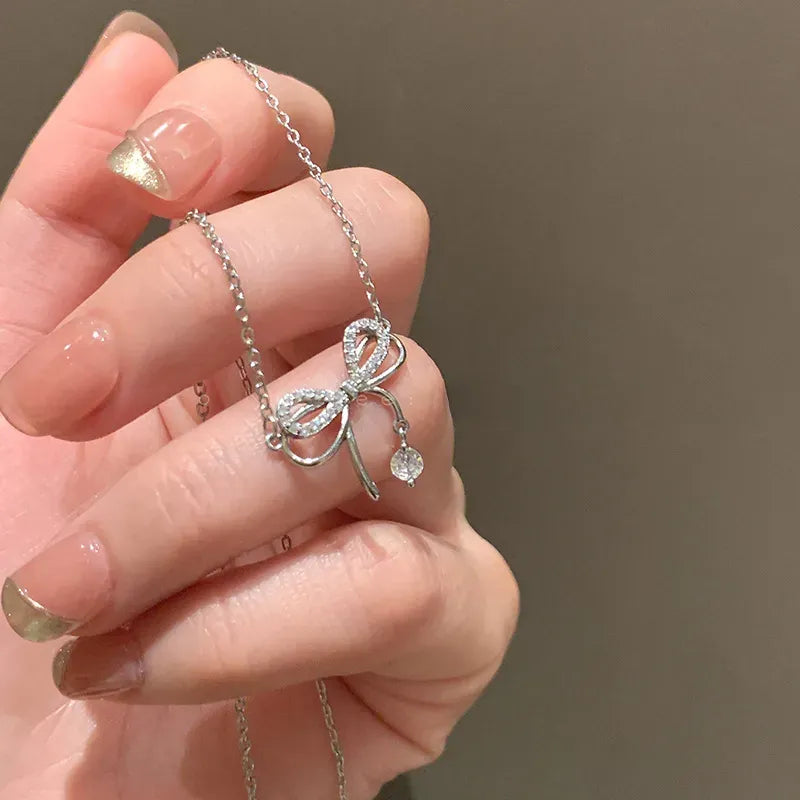 Bow Heart Charm Necklace