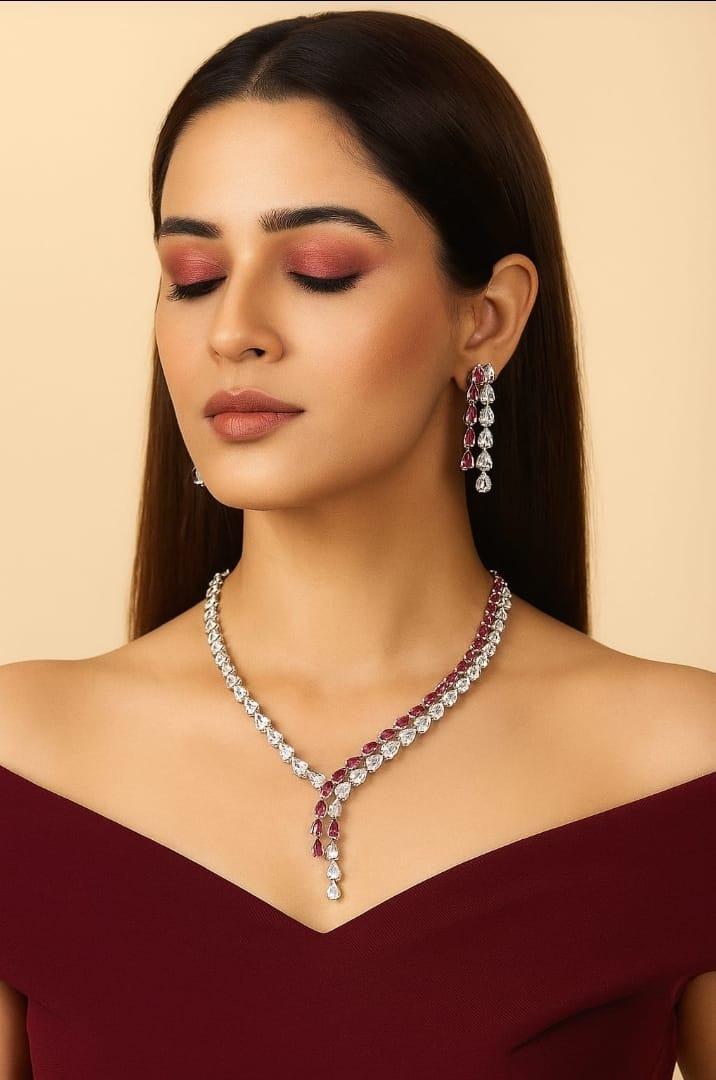 Crimson Radiance American Diamond Necklace Set