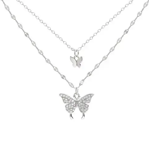 Double Butterfly Necklace ~ Flash Diamond Spring And Summer New Fashionable Neck Chain Women's Cold Wind Clavicle Chain