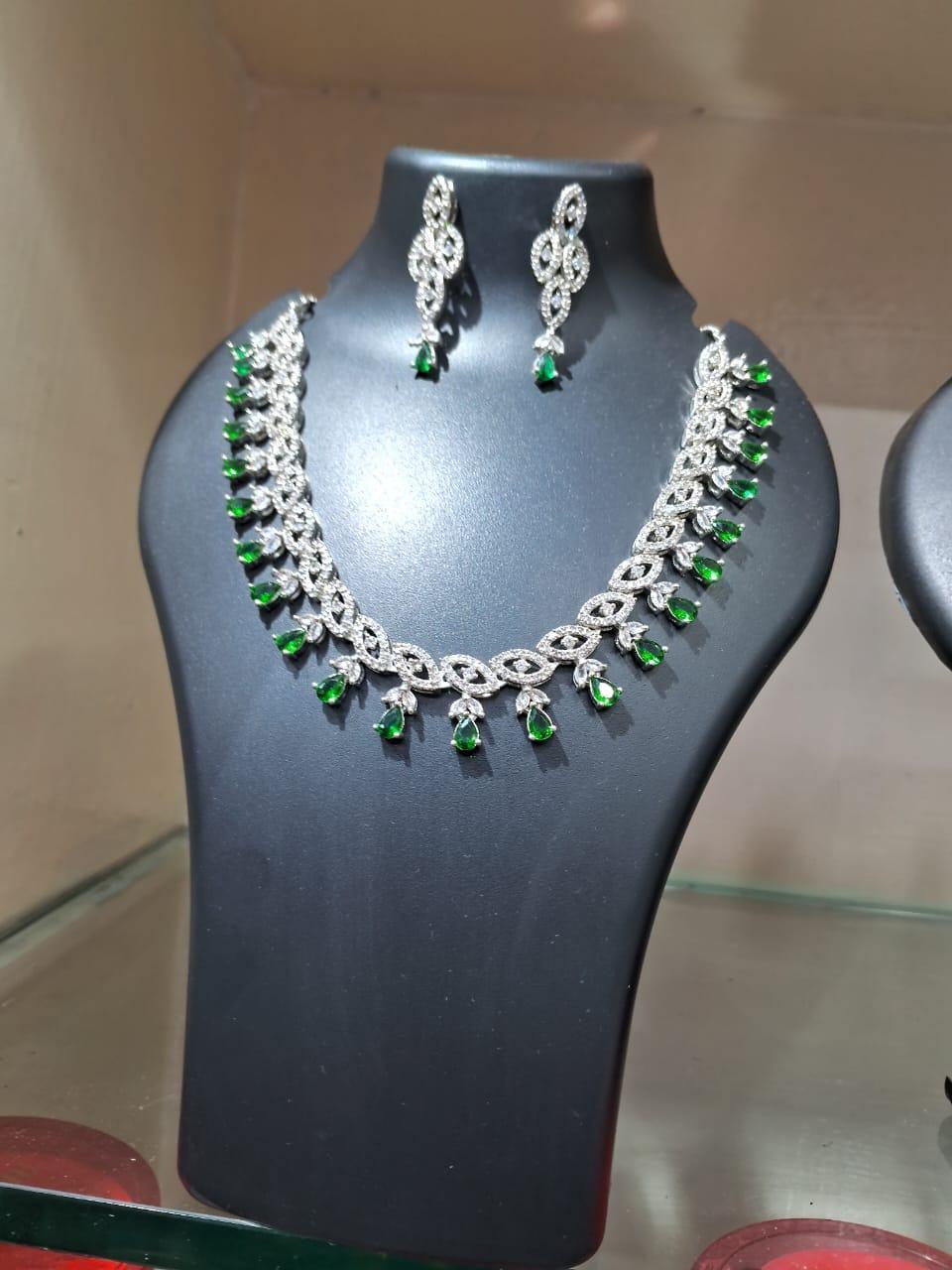 Emerald Elegance American Diamond Necklace Set