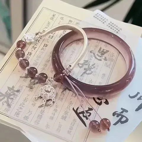 Chinoiserie Sweet Geometric Alloy Resin Bangles