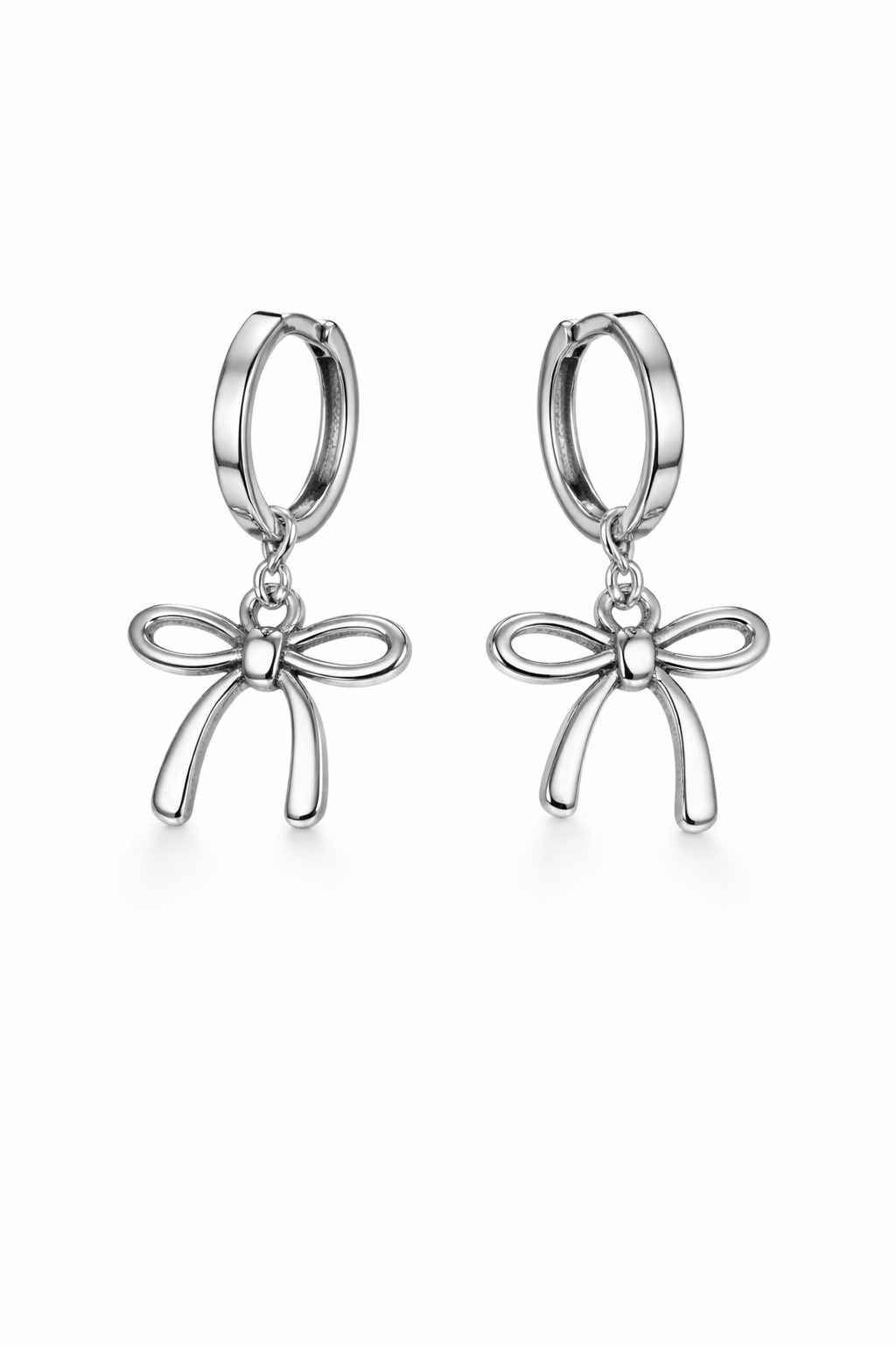 Silver Bow Drop Earrings