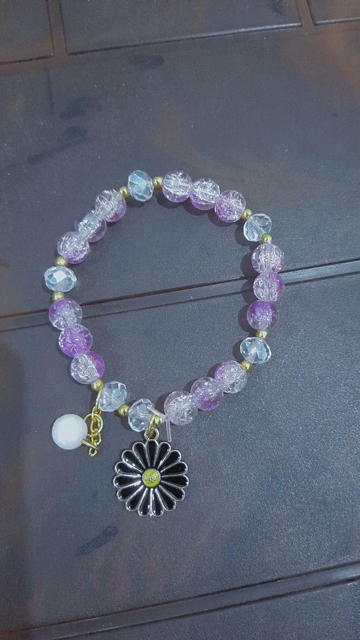 Purple Beaded Bracelet with Sun Charm