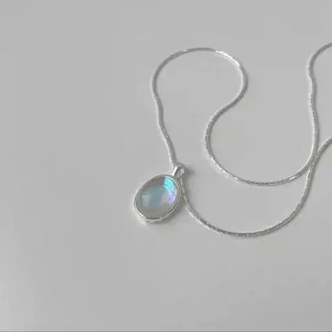 Aquamarine Moonstone Necklace Women's Niche Design High-end Oval Pendant Light Luxury Fashion Snake Bone Chain New Fashion
