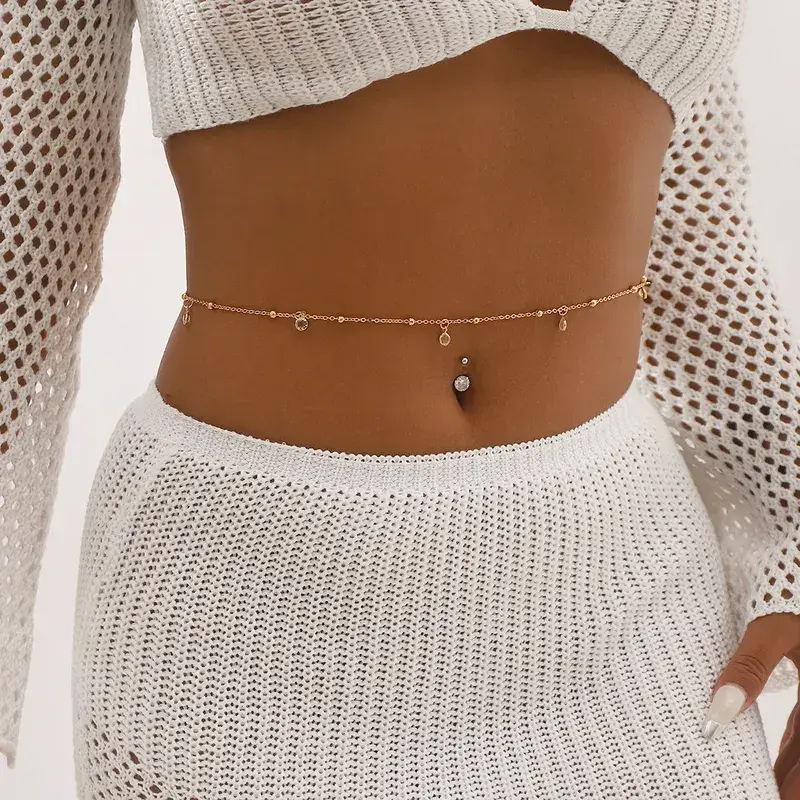 Simple Style Classic Style Solid Color Rhinestones Iron Waist Chain