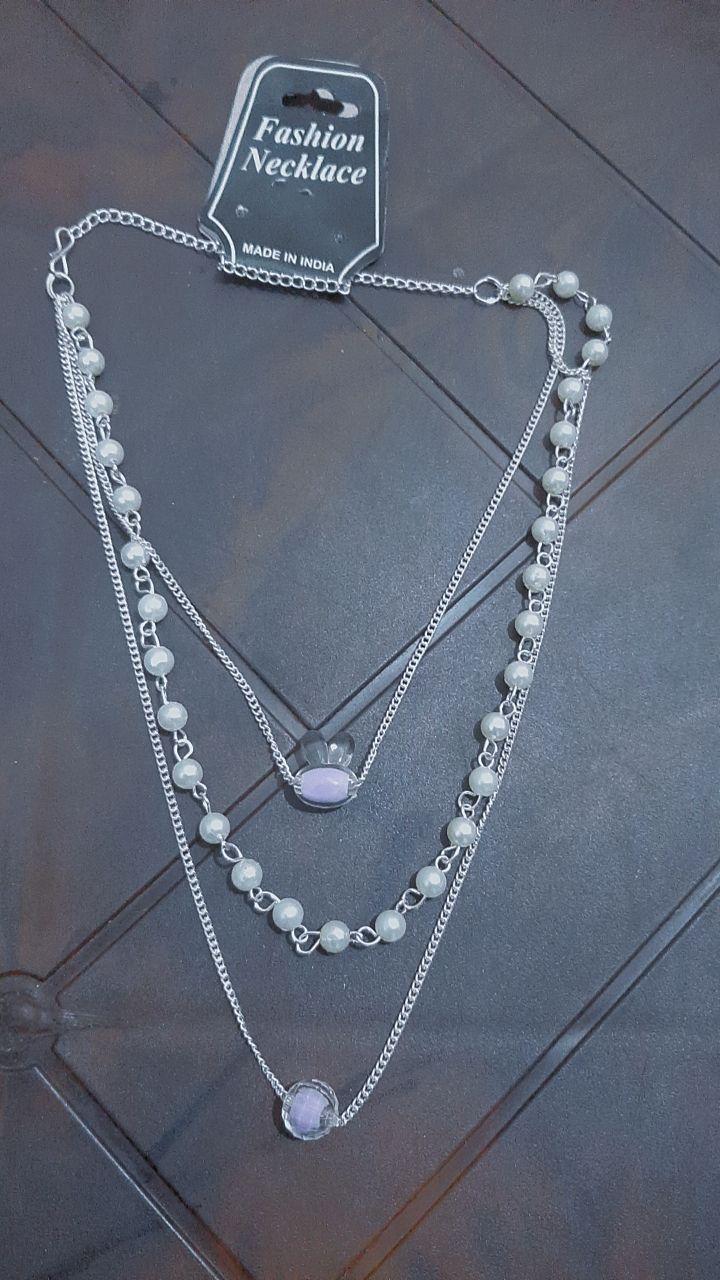 Silver Layered Bead & Crystal Necklace