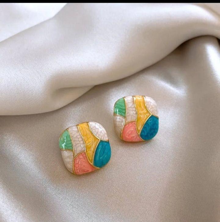Pastel Mosaic Enamel Stud Earrings