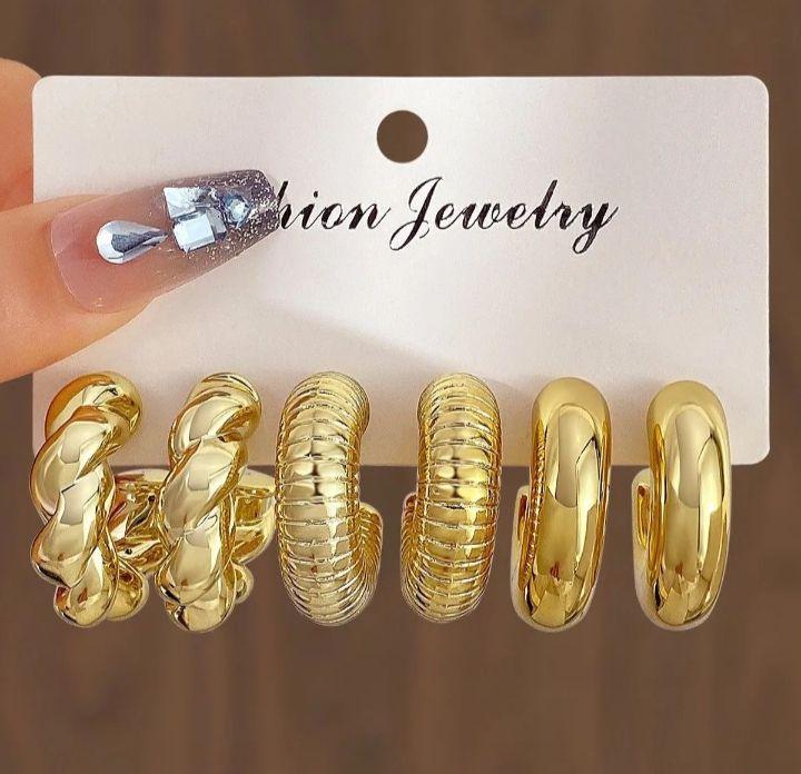 3 Pair Gold-Plated Hoop Earrings Set