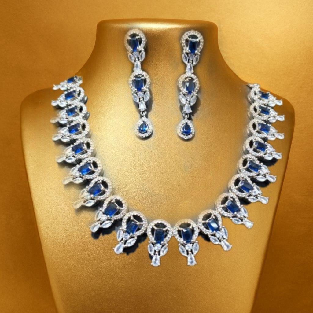 Royal Sapphire Elegance American Diamond Necklace Set