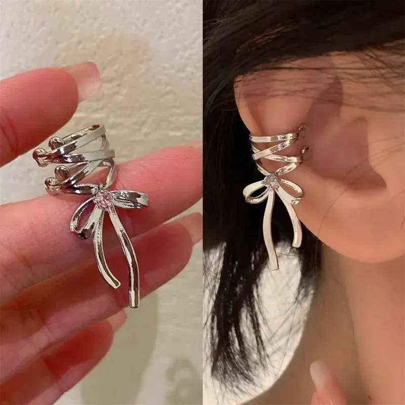 Ribbon Aesthetic Ear Clip Female Trendy Cold Ballet Style Ribbon Bow Earless Ear Bone Clip Student Earrings