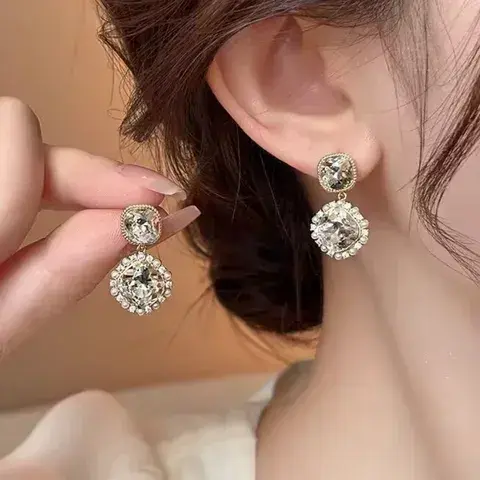 1 pair fashion square star bow knot alloy tassel artificial pearls rhinestones women's earrings