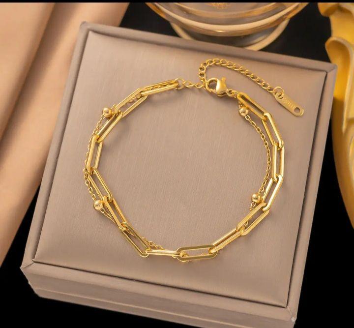 Golden Geometric Link Chain Bracelet 