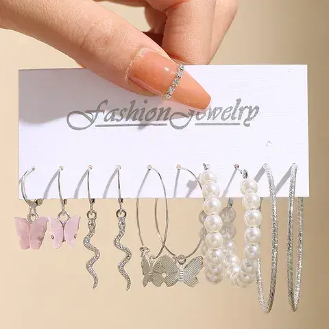 XP17 Vintage Gold Geometric Ladies Earrings Set Fashion Pearl Round Earring Earring Earringsset