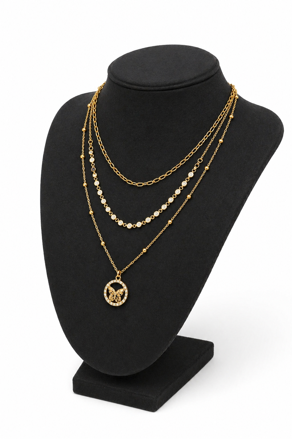 Gold Layered Butterfly Pendant Necklace for Women