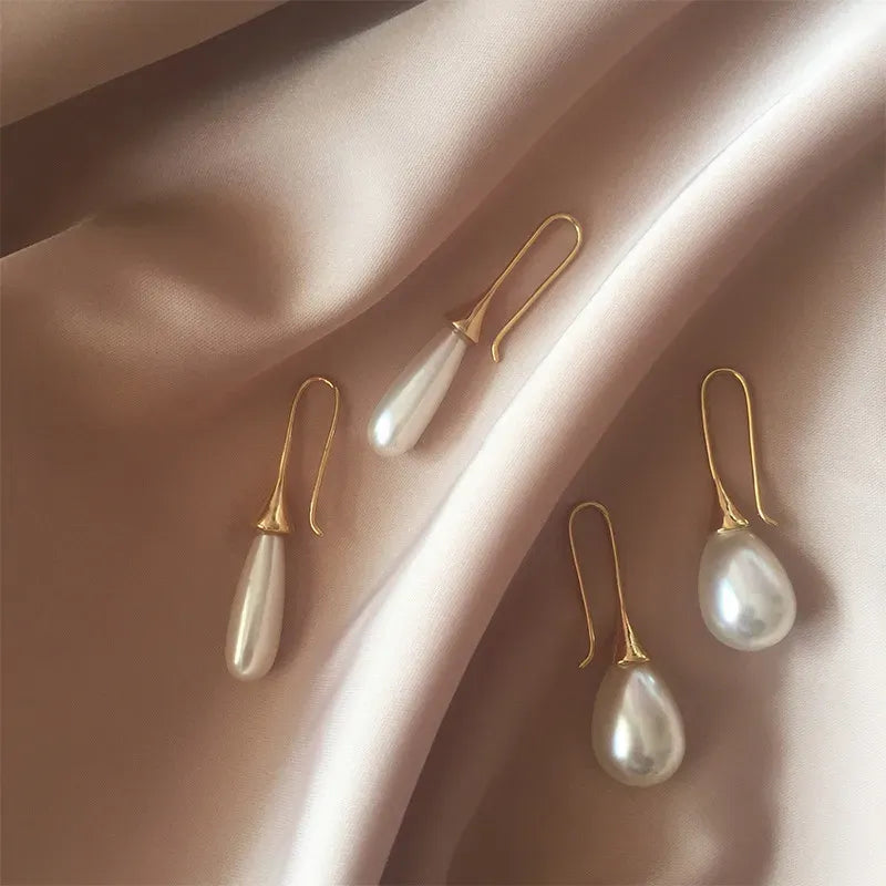 Water Drop Pearl Hook Earrings