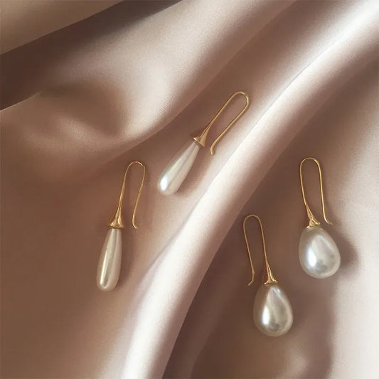 Water Drop Pearl Hook Earrings