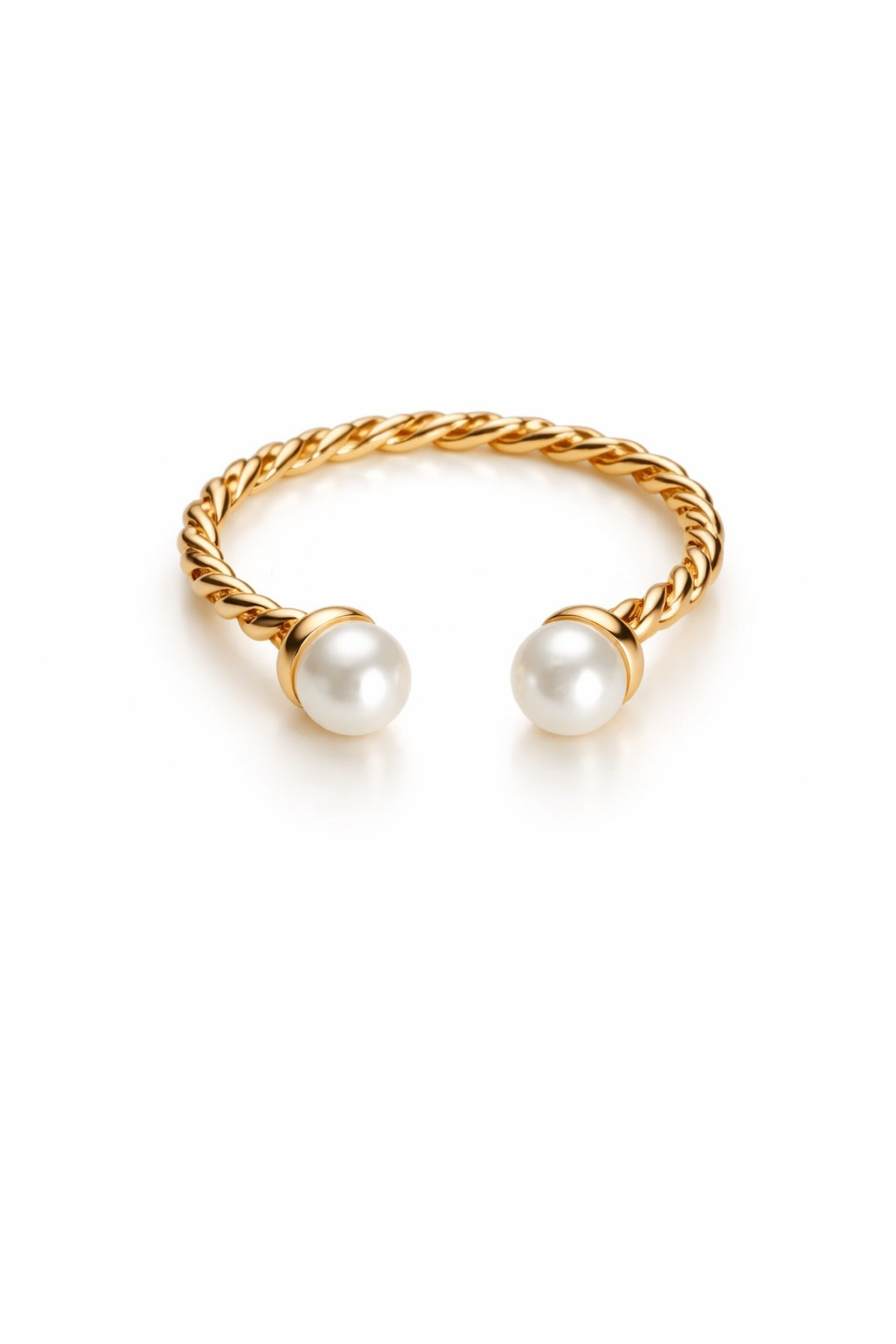 Gold Twisted Pearl Open Ring