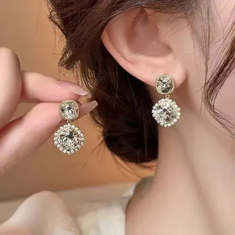 Rhinestone Bow Drop Earrings