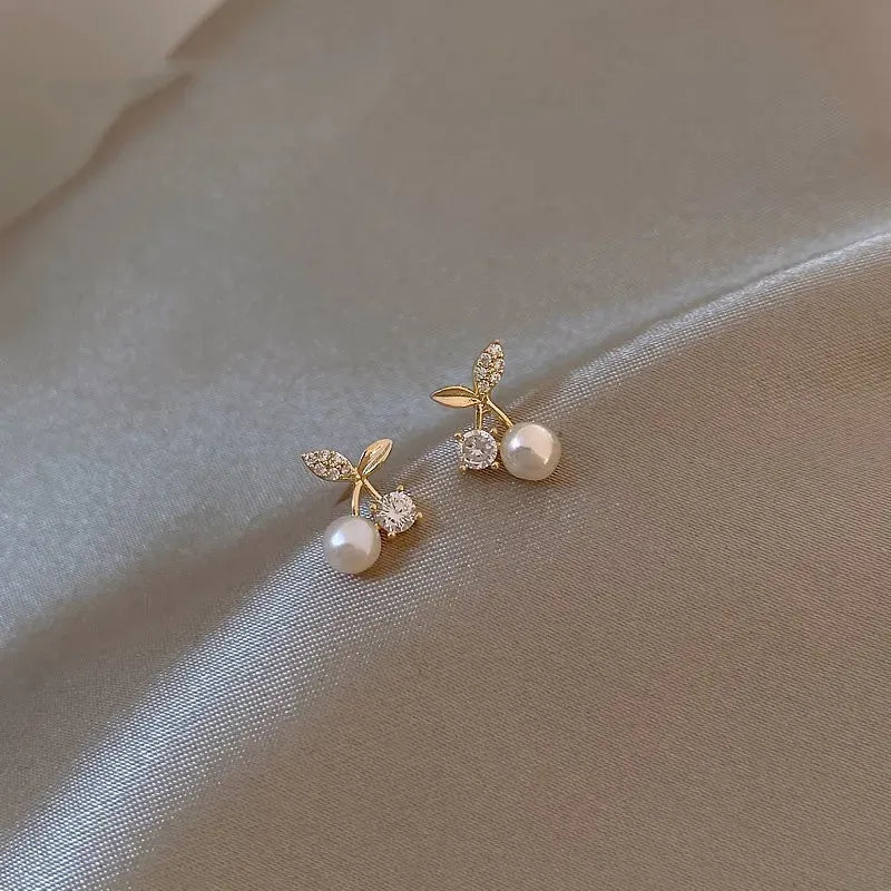 Cherry Gold Pearl Stud Earrings