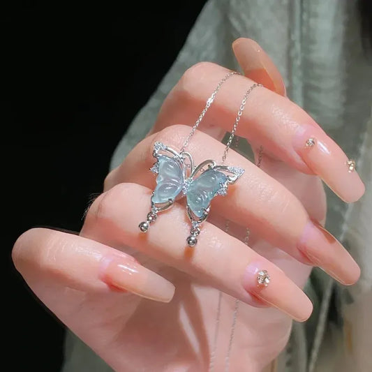 Crystal Butterfly Pendant Necklace