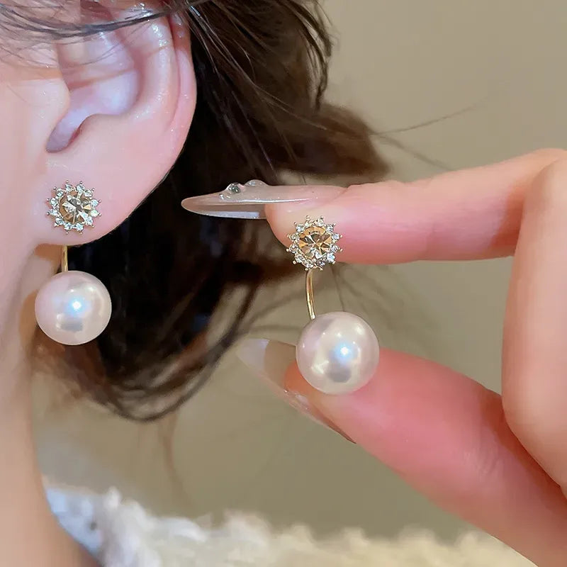 Minimal Pearl Flower Drop Earrings